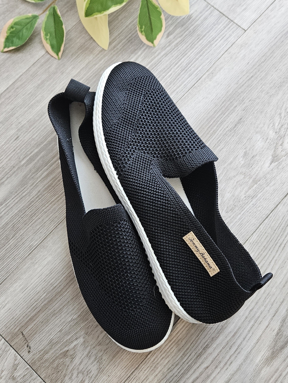 Tommy Bahama Black Knit Slip-On Flats with White Sole